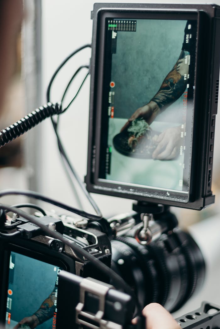 services-03 Behind-the-scenes view of a food photography session featuring a camera and monitor displaying the shot.